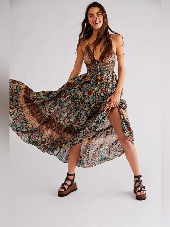 Free People Dresses & Skirts - Free People Real Love Printed Halter Maxi Dress Cotton Dress Sz M